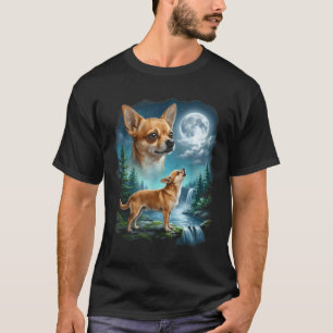 Camiseta arte de Chihuahua uivando à noite ao luar