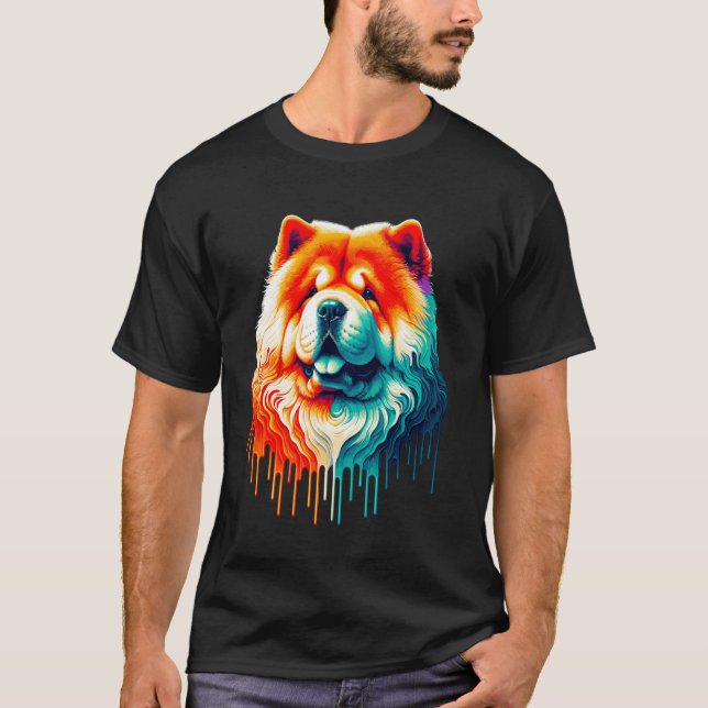 Camiseta Arte de Chow Chow com Pintura Pingando (Frente)