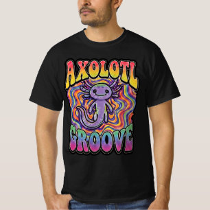 Camiseta Arte de Chuva de Cores Retro Groovy Hippie Axolote