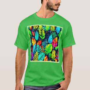 Camiseta Arte de Chuva de Folhagem Vibrante