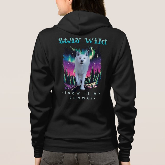 Camiseta Arte de Citação Aurora Wolfcore Fique Selvagem (Verso)