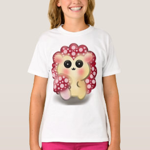 Camiseta Arte de Cogumelo Vermelho Kawaii Fofo deouriço-cog