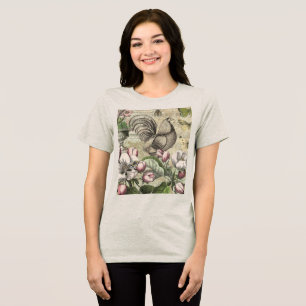 Camiseta Arte de Colagem de Jardim com Galo Vintage: País F