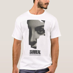 Camiseta Arte de Colagem de Rosto Surrealista Preto e Branc