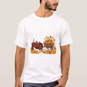 Camiseta Arte de colheita de outono com trator no campo de