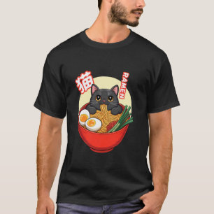 Camiseta Arte de Comida Fofa de Gato Ramen Relaxando em Mac