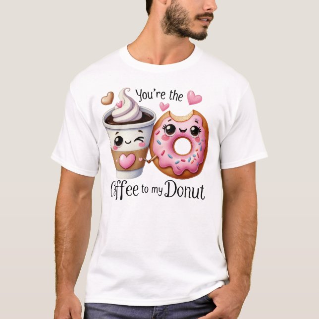 Camiseta Arte de comida Kawaii de café e donut (Frente)
