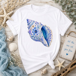 Camiseta Arte de Conchas com Tema Floral