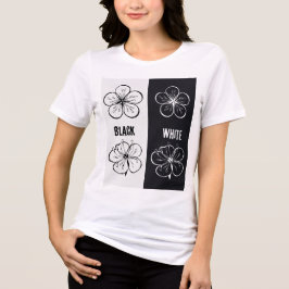 Camiseta Arte de Contraste Floral Preto Branco | Minimalist