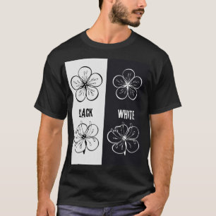 Camiseta Arte de Contraste Floral Preto Branco Minimalist