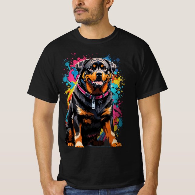 Camiseta Arte de Cor do Rottweiler (Frente)