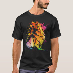 Camiseta Arte de Corgi com Salpico de Tinta em Aquarela Ele