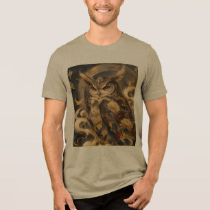 Camiseta Arte de Coruja Japonesa   Design Tradicional de Co