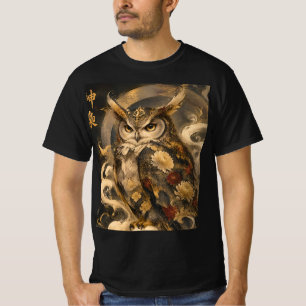 Camiseta Arte de Coruja Japonesa   Design Tradicional de Co