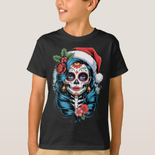 Camiseta Arte de Crânio de Açúcar de Natal Mulher Chapéu de