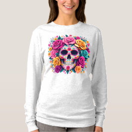 Camiseta Arte de Crânio de Açúcar Floral do Día de los Muer