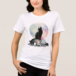 Camiseta Arte de Cristal de Lua de Gata Preta