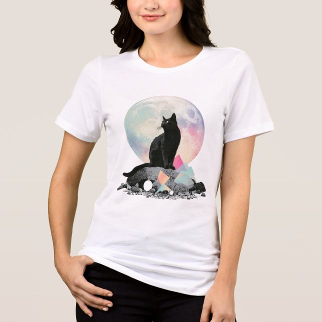 Camiseta Arte de Cristal de Lua de Gata Preta (Frente)