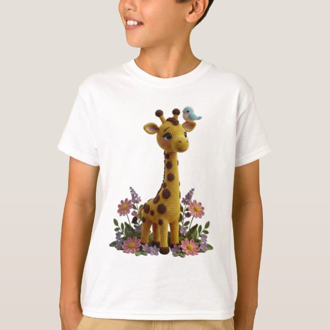 Camiseta Arte de croché de girafa fofa da primavera - prese (Frente)