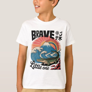 Camiseta Arte de Crocodilo Pequeno e Corajoso - Retro Japon