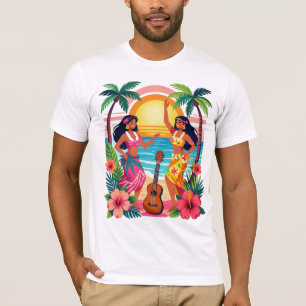 Camiseta Arte de Dança Tropical Havaiana Hula Sunset Beach