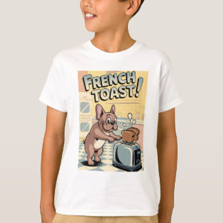 Camiseta Arte de Desenho Animado de Café da Manhã de Bulldo