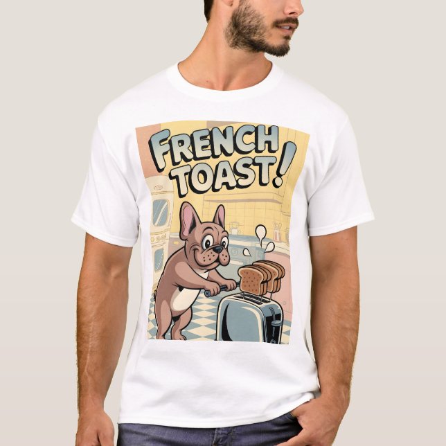 Camiseta Arte de Desenho Animado de Café da Manhã de Bulldo (Frente)