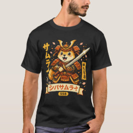 Camiseta Arte de desenho animado de cão samurai Kawaii