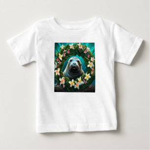 Camiseta Arte de desenho animado de foca-monge havaiana com