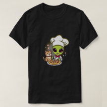 Arte de desenho animado de gato chef alienígena pi