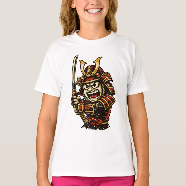 Camiseta Arte de desenho animado de guerreiro samurai japon (Frente)