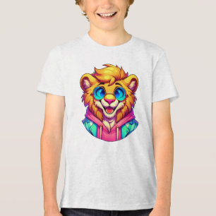 Camiseta Arte de Desenho Animado de Leão Funky