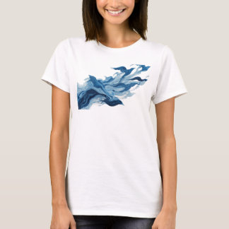 Camiseta Arte de Design Abstrato de Pássaros Azuis Frescos