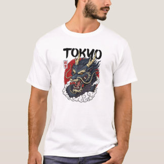 Camiseta Arte de Design de Dragão Mitológico Japonês