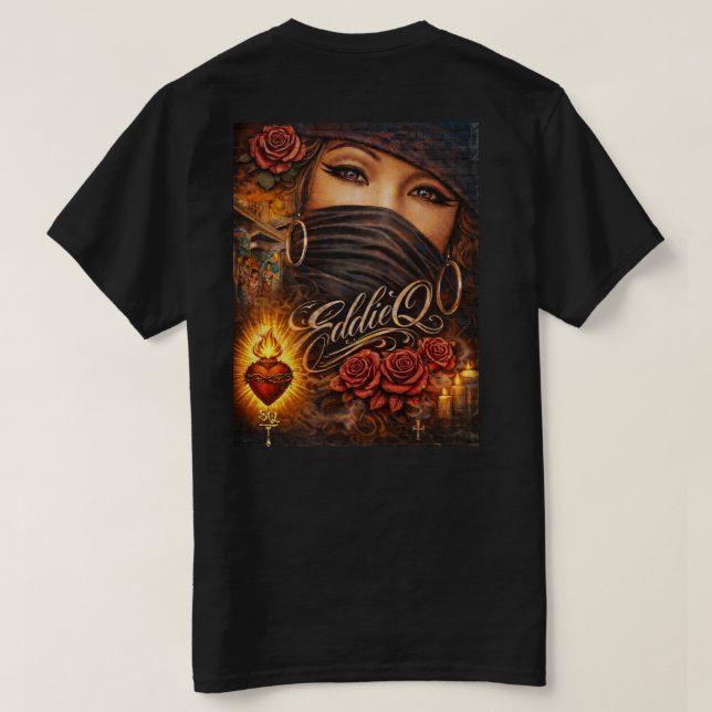 Camiseta Arte de Design de Mural de Rua Chicano  (Verso do Design)