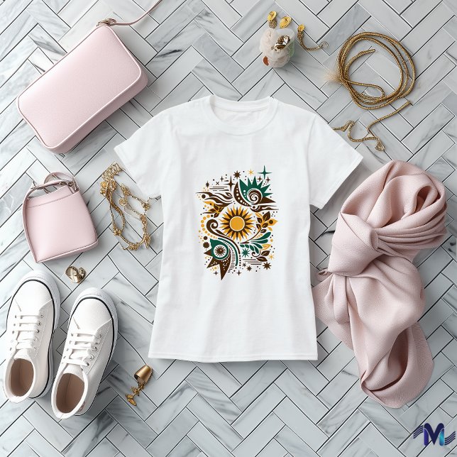 Camiseta Arte de Design do Sol e da Natureza Abstrata (Criador carregado)