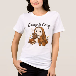 Camiseta Arte de Dia das Bruxas, Cozy Ghost Fall Vibes
