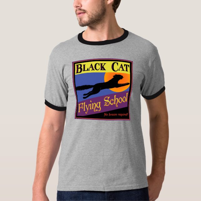 Camiseta Arte de Dia das Bruxas na Escola de Voo de Gato Ne (Frente)