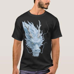 Camiseta Arte de Dragão Azul Claro Chinês com Design de Fan