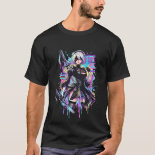 Camiseta Arte de Efeito de Glitch CRT Vaporwave NieR Automa