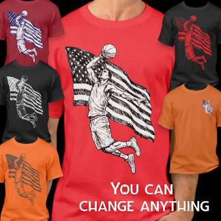 Camiseta Arte de Esboço da Bandeira Americana de Basquete d