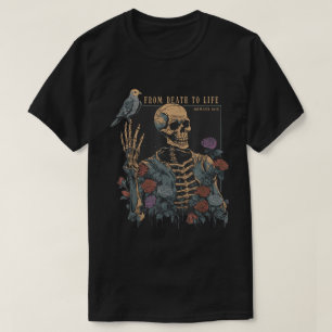 Camiseta Arte de Esqueleto Bíblico de Morte para Vida