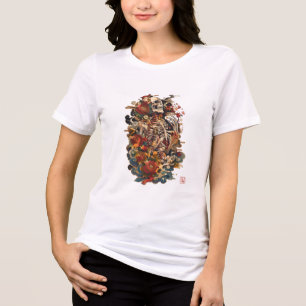 Camiseta Arte de Esqueleto Japonês   Caveira Floral Gótica