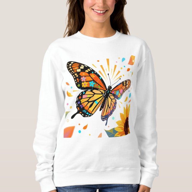 Camiseta Arte de explosão solar da borboleta monarca em mos (Frente)
