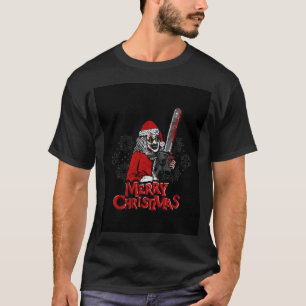 Camiseta Arte de fã de terror do Papai Noel com motosserra 