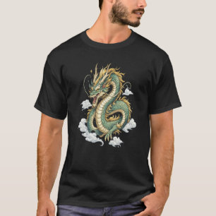 Camiseta Arte de Fantasia de Nuvem de Dragão Oriental Mític