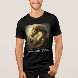 Camiseta Arte de Fantasia do Dragão Mecânico Dourado