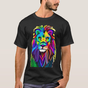 Camiseta Arte de Fantasia Mística Colorida Lion Face
