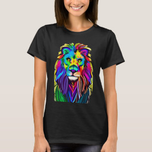 Camiseta Arte de Fantasia Mística Colorida Lion Face