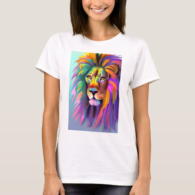 Camiseta Arte de Fantasia Mística com abstrato Lion (Frente)